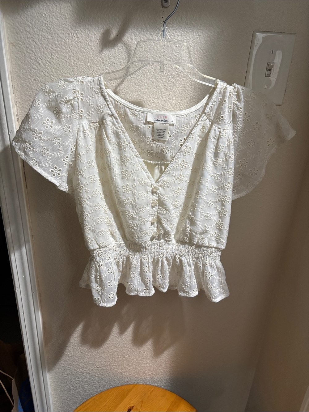 Urban Romantics White Eyelet Ruffled Peplum Blouse XS